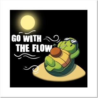 Go With The Flow Funny Beach Anime Turtle Posters and Art